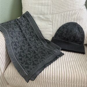 Michael Kors Metallic Logo Scarf and Beanie Set